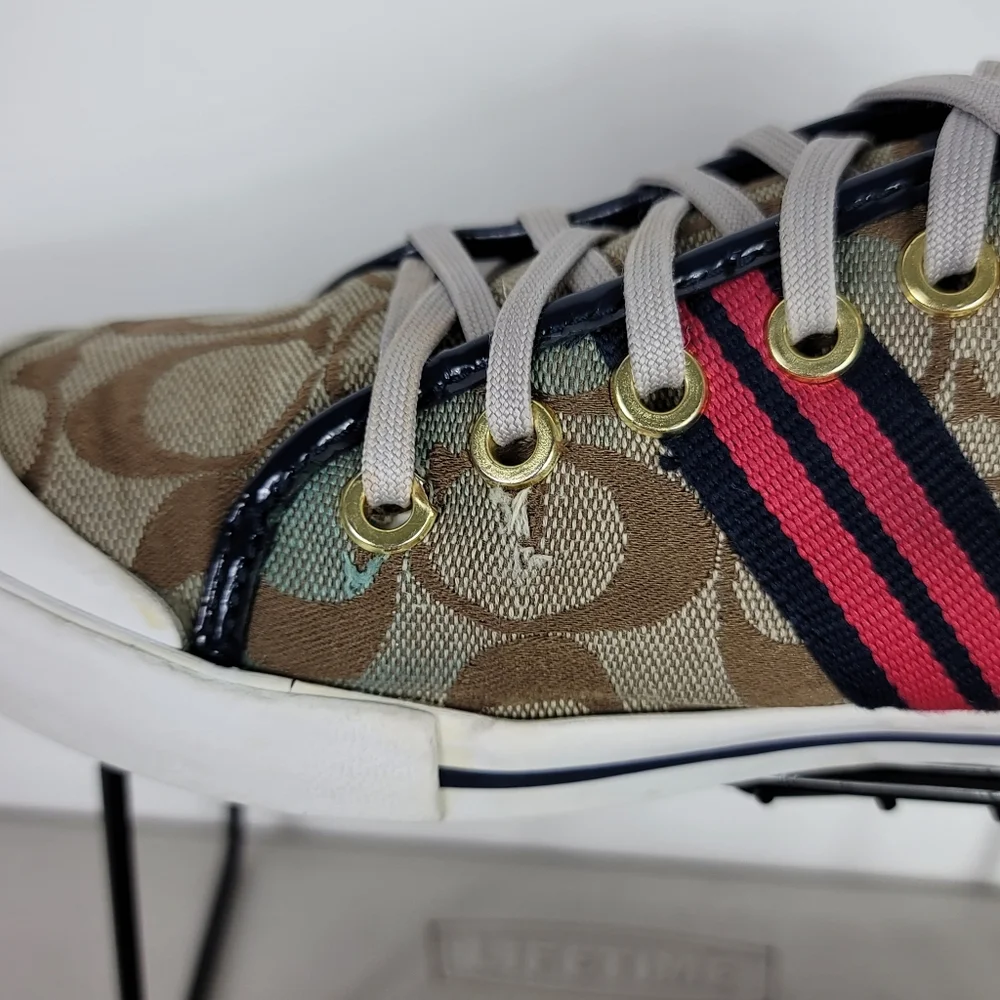 Coach Women's Folly Signature Stripe Sneakers Tennis Shoes Size 5.5B Beige - Picture 8 of 10